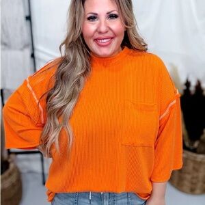 Like Love Bright Orange Reverse Stitch Oversized Front Pocket Top Large